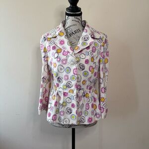 Vtg 80s 90s Abstract Floral Peplum Jacket Shoulder Pad Korea Size M